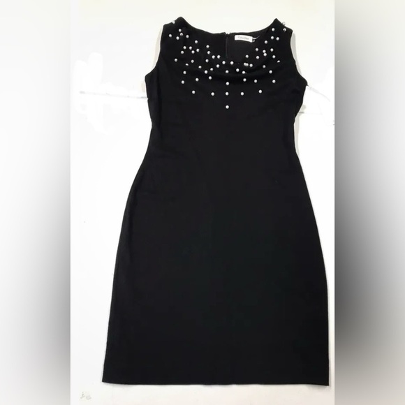 Calvin Klein Pearl Accent Cowl neck Sleeveless Sheath Midi Dress Back size 12 - Picture 1 of 9